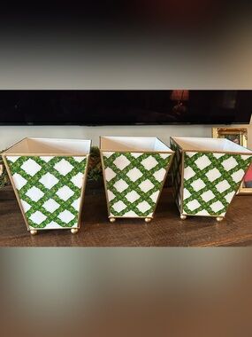 Decorative Green Trellis Metal Planters by Jaye’s Studio - Set of 3